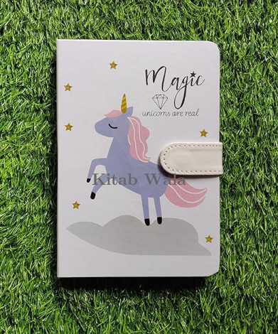 Definite Art Unicorn Cartoon Print Premium Diary Notebook with Leather Magnetic Closure 260 PagE
