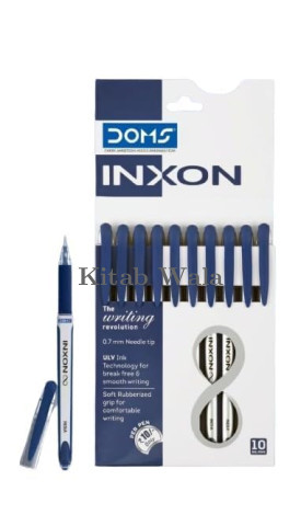 Doms Inxon Blue Ball Pen| 0.7mm ULV Ink Technology (Blue, Black) Pack of 10