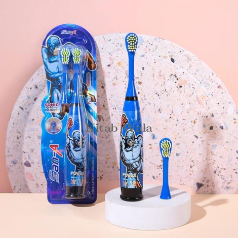 San-A Sonic Powered Kids Elecrtic Tootbrush With Soft Bristles, Extra Brush Head (D251-Blue)