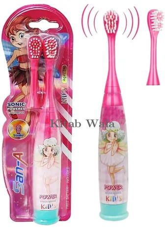 San-A Sonic Powered Kids Elecrtic Tootbrush With Soft Bristles, Extra Brush Head (D251-Pink)