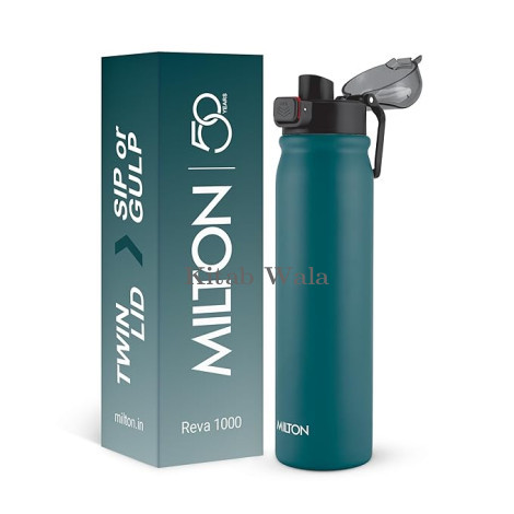Milton Reva 1000 ISI Certified Stainless Steel Water Bottle With Twin Lid Sip or Gulp