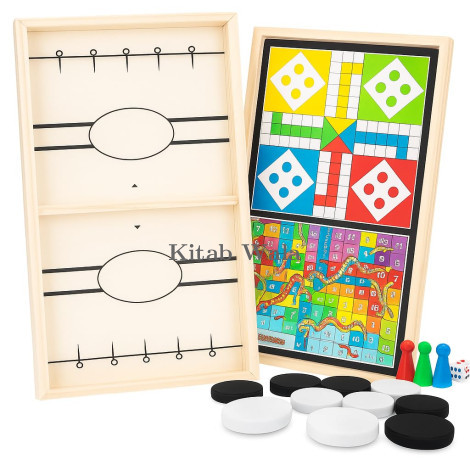 Board Games for Kids | 3 in 1 String Hockey, Ludo & Snake Ladder Wooden Board Game