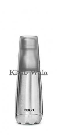 Milton Vertex 500 Thermosteel Water Bottle with Unbreakable Plastic Tumbler, 500 ml, Silver