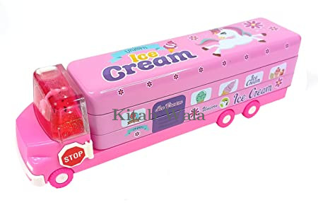 Crackles Double Decker Magic Ice Cream Multi Level Metal Bus Unicorn Pencil Case