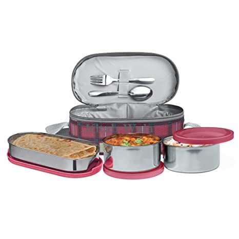 Milton Corporate Lunch 3 Stainless Steel Lunch Box with Jacket, Pink