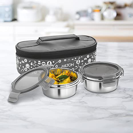 Milton Lifestyle Lunch Stainless Steel Lunch Box, 2 Containers, Grey