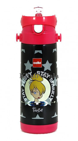 Cello Pop Top Stainless Steel Sipper Water Bottle, 600ml, Black