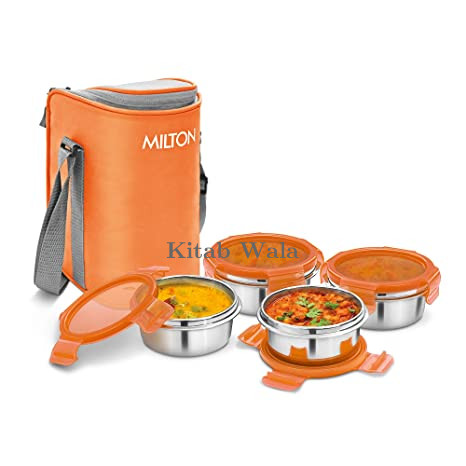 Milton Cube 4 Lunch Box, 300 ml, Set of 4, Orange (Stainless Steel)