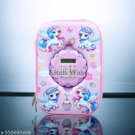 ZORSE Unicorn Rectangle Shaped Hard Case Pencil Pouch with Calculator (Purple)