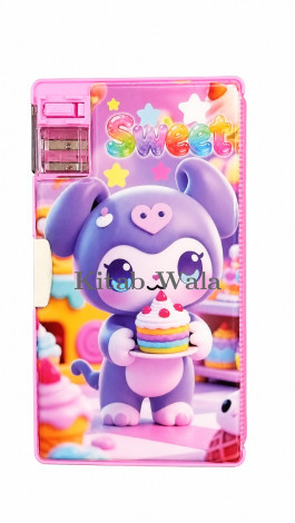 Sweet Cartoon Pink Pencil Box (Kids Stationery Storage Case with Built-In Sharpener)